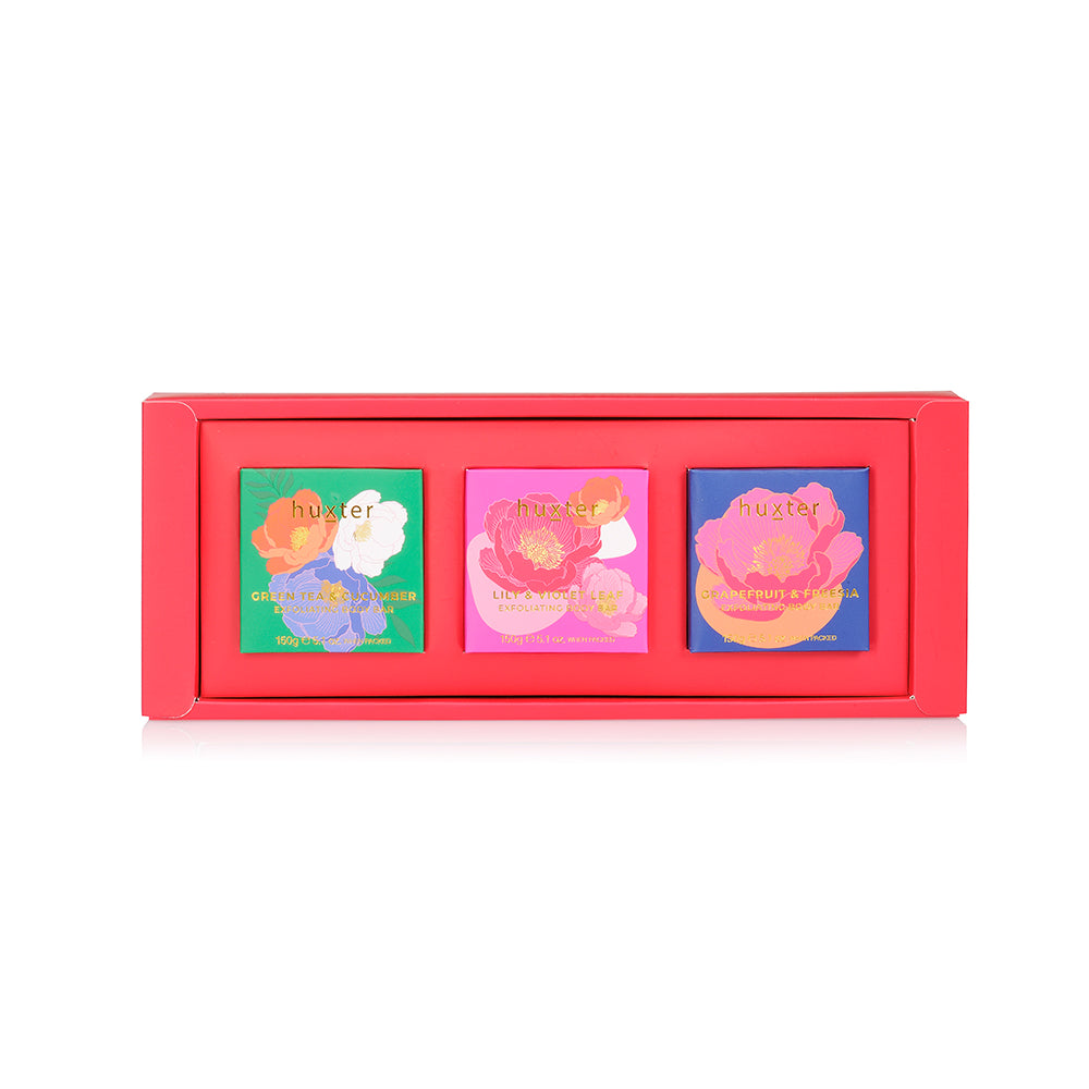 Exfoliating Body Bar Trio| Emerald Green with Mixed Florals